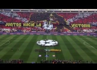 Recibimiento espectacular de la afición del Atleti contra el Barça