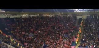La Afición del Atleti celebra el pase a semis de Champions en el estadio del Leicester