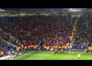 La Afición del Atleti celebra el pase a semis de Champions en el estadio del Leicester