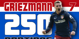 Griezmann llega a los 250 partidos como colchonero